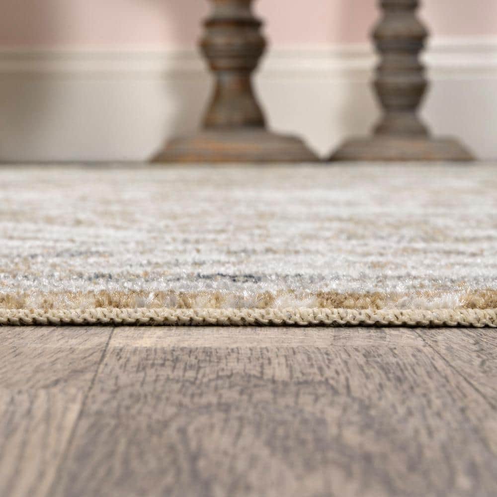 Green and Cream Medallion Machine-Washable Area Rug