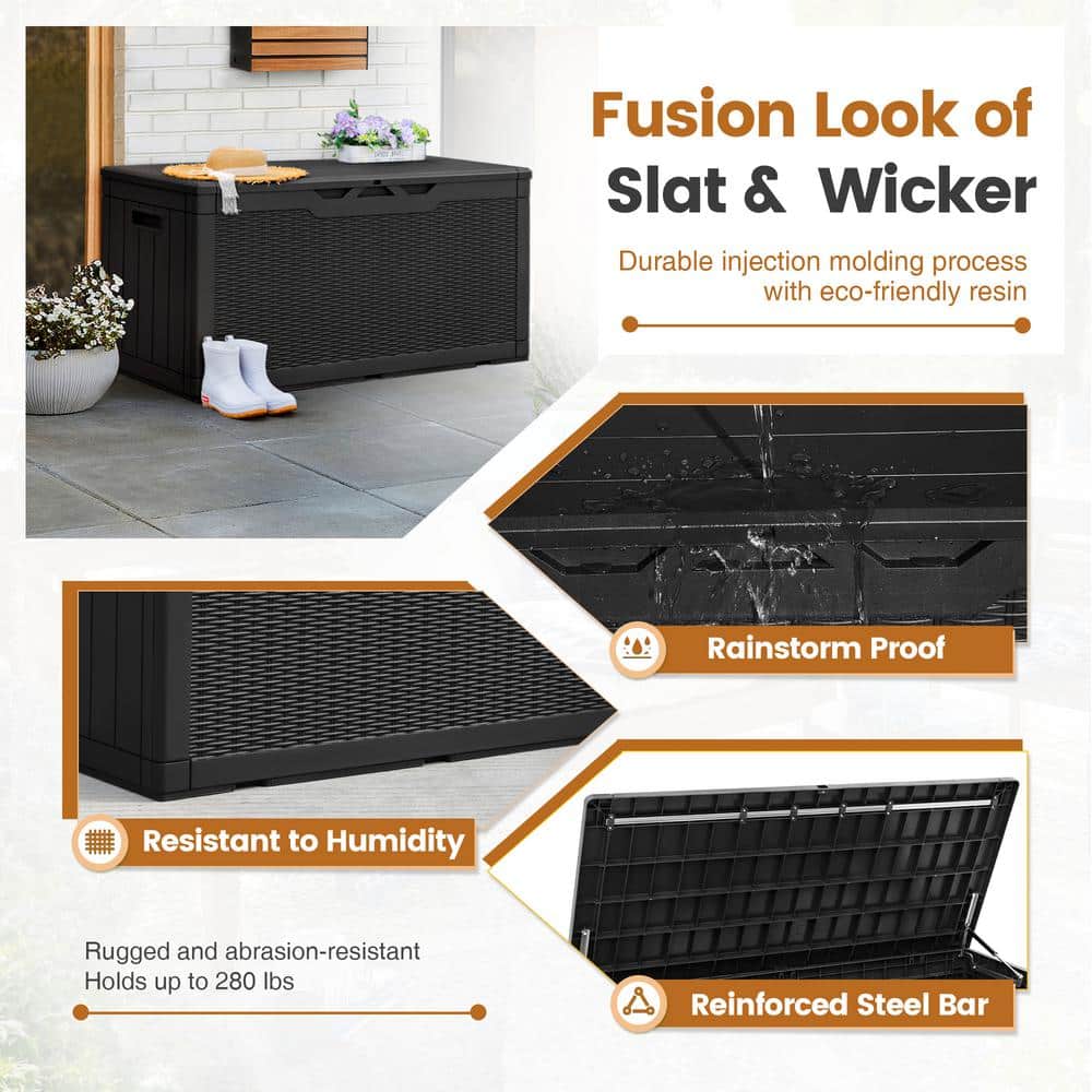Black Resin Wicker Lockable 100 Gallon Deck Box