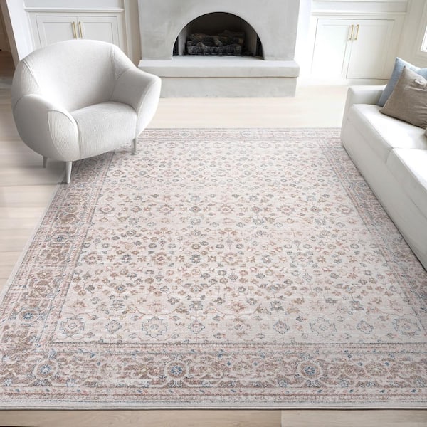 Magic Traditional Blue and Cream 5 ft. x 7 ft. Oriental Indoor Area Rug