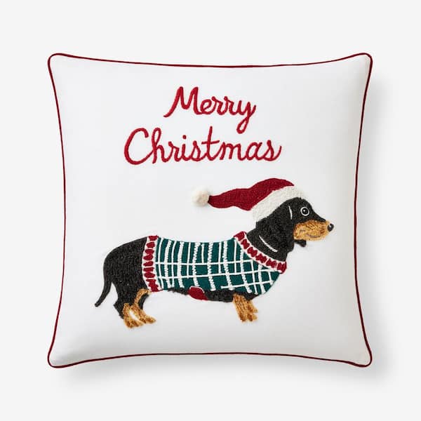 The Company Store Holiday Dog Green Dacshund 20 in. x 20 in. Throw Pillow Cover
