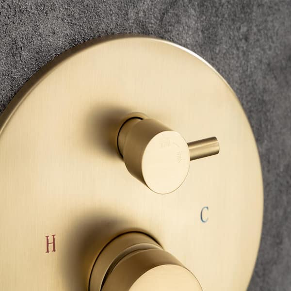 Tahanbath 3-Spray Patterns with 2.5 GPM 12 in. Ceiling Mounted Dual Shower Heads Shower System Mix Set in Brushed Gold