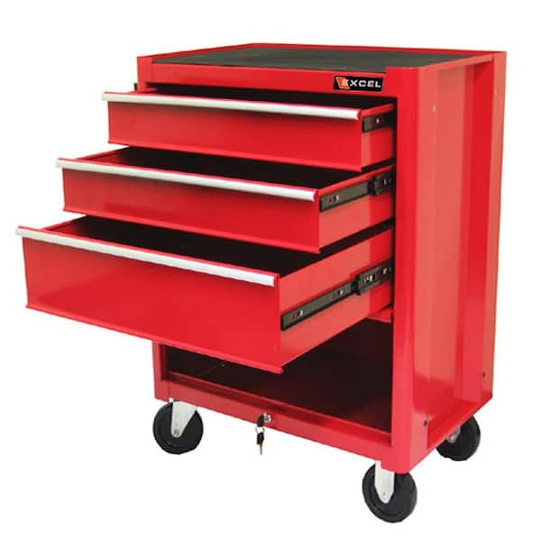 Excel 27 in. 3-Drawer Steel Roller Cabinet Tool Chest in Red