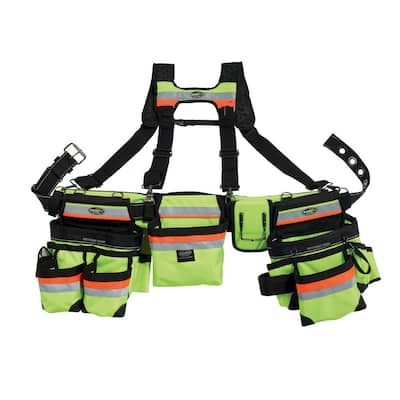 Hi-Visibility 3-Bag Framer's Tool Belt with Suspenders Suspension Rig with 29-Pockets