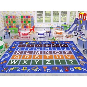 Jenny Collection Non-Slip Rubberback Educational Alphabet 5x7 Kid's Area Rug, 5 ft. x 6 ft. 6 in., Blue