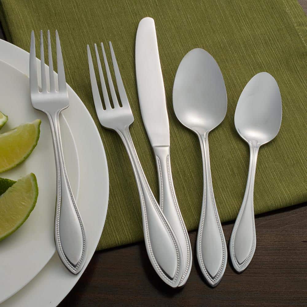 Polished Stainless Steel 20-Piece Flatware Set with Dome Center Embellishment