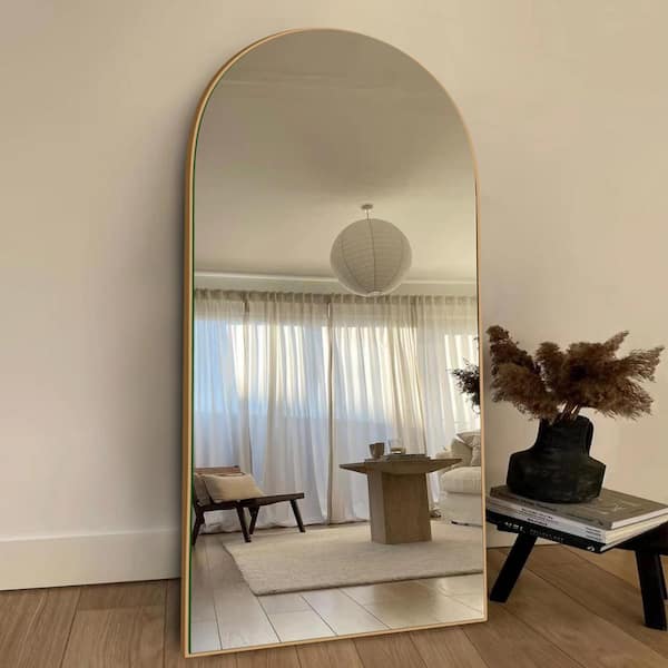 Sxiawe 32 in. W x 71 in. H Classic Arched Wood Full Length Mirror