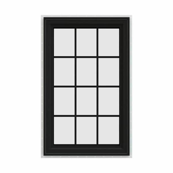 JELD-WEN 30 in. x 48 in. V-4500 Series Bronze FiniShield Vinyl Right-Handed Casement Window with Colonial Grids/Grilles