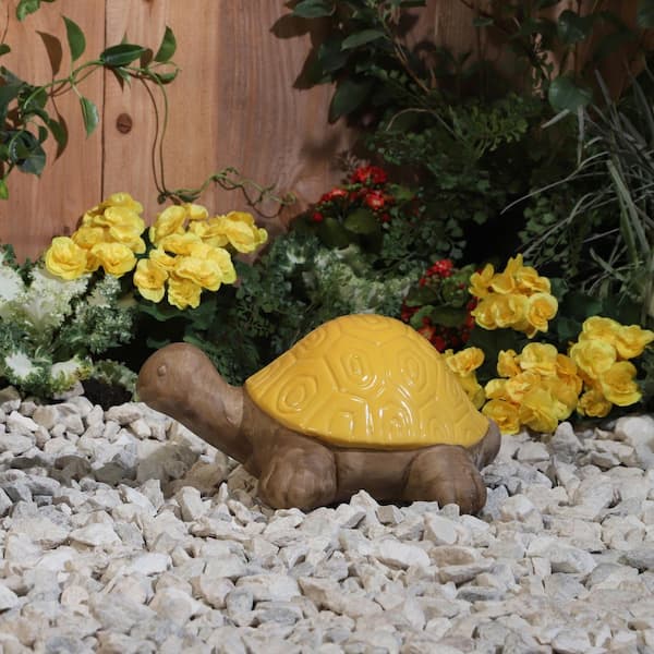 Yellow 13 in. x 6 in. Stoneware Tortoise Figurine