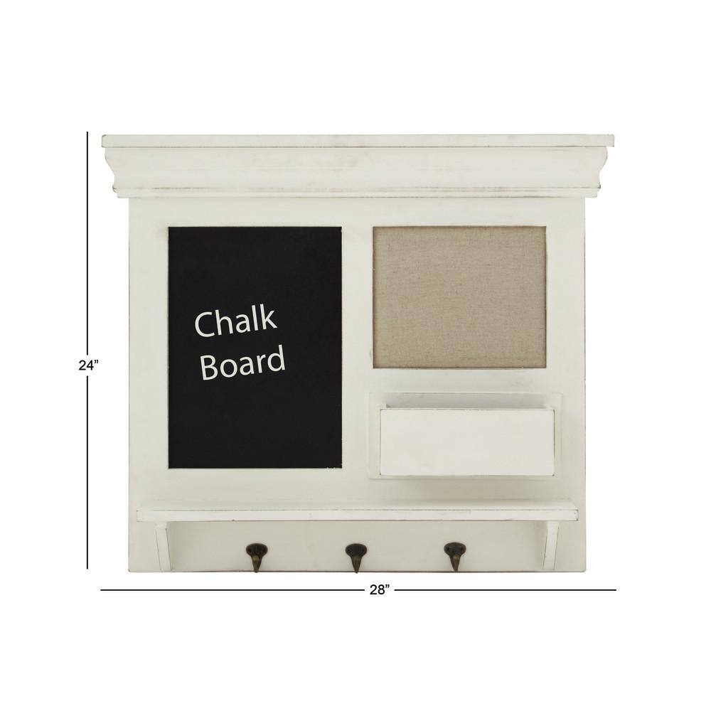 White Wood Nautical Wall Shelf with Chalkboard and Hooks