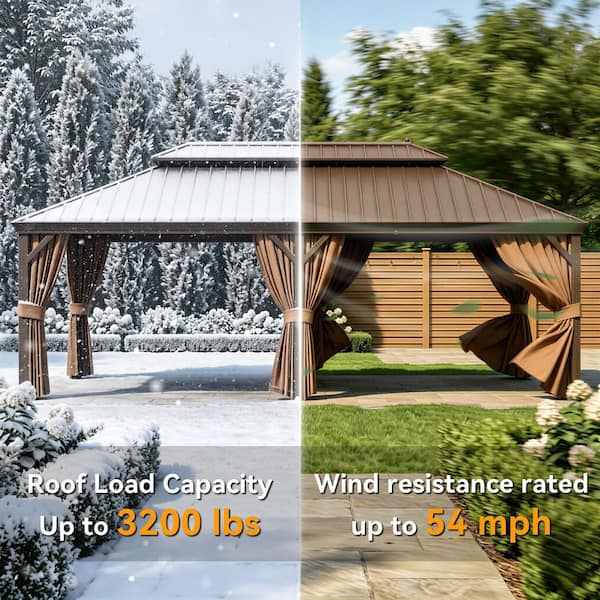 24 ft. x 14 ft. Aluminum Double Roof Hardtop Gazebo with Curtains and Mosquito Netting, Weather-Resistant