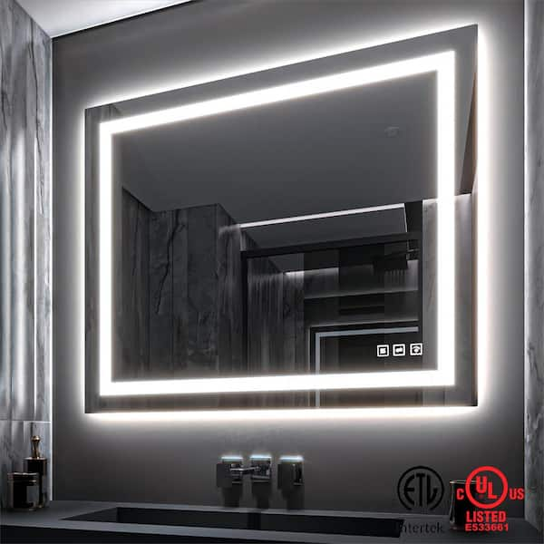 48 in. W x 40 in. H Rectangular Frameless LED Light Anti-Fog Wall Bathroom Vanity Mirror with Backlit and Front Light