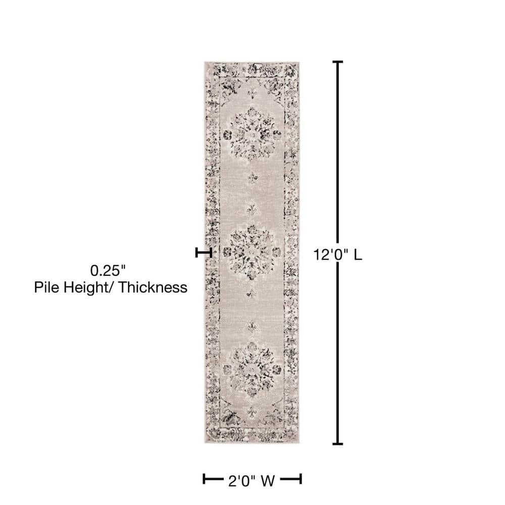 Skyler Floral Silver and Ivory Synthetic 2' x 12' Runner Rug
