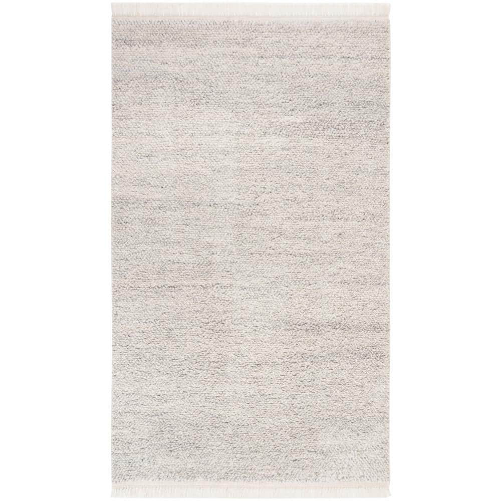 Coastal Charm Hand-Knotted Gray Wool 9' x 12' Area Rug with Fringe