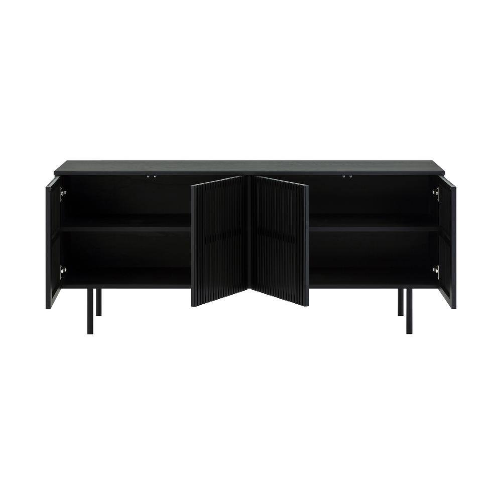 Pasadena Black Oak Wood 66" 4-Door Buffet Cabinet