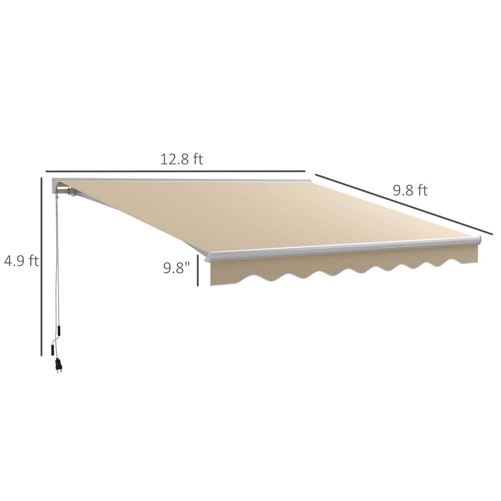 Cream White 13' x 10' Retractable Patio Awning with LED Lights
