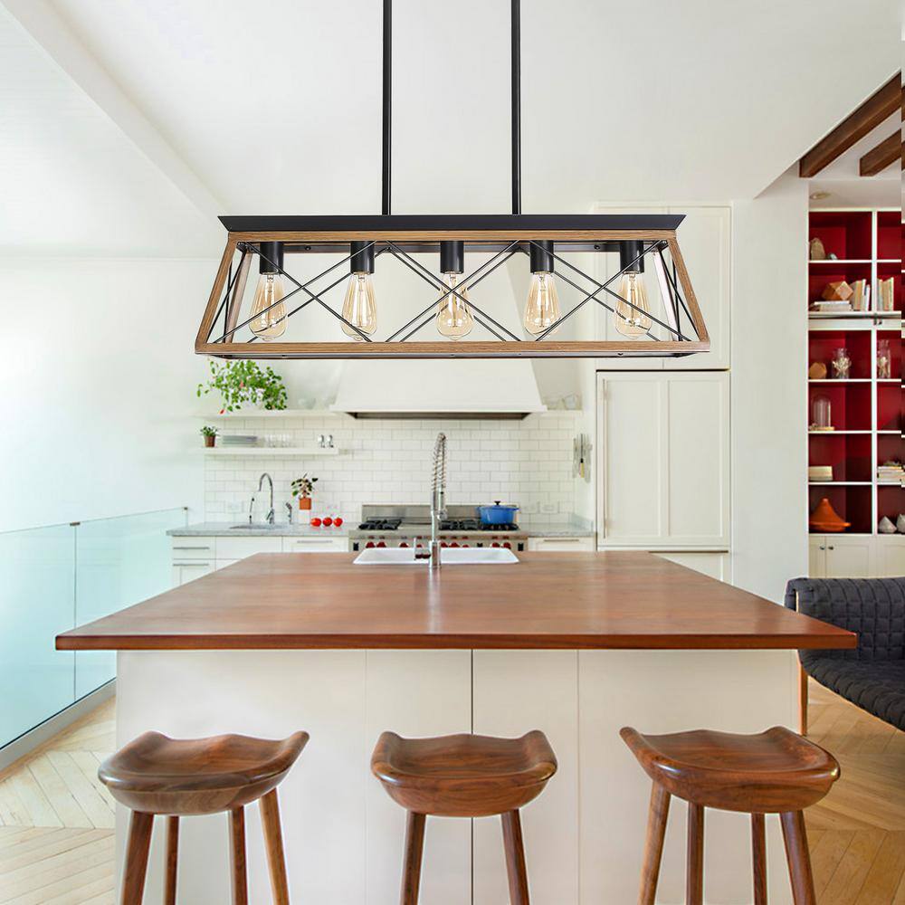 Black and Brown Metal Rectangle Island Chandelier