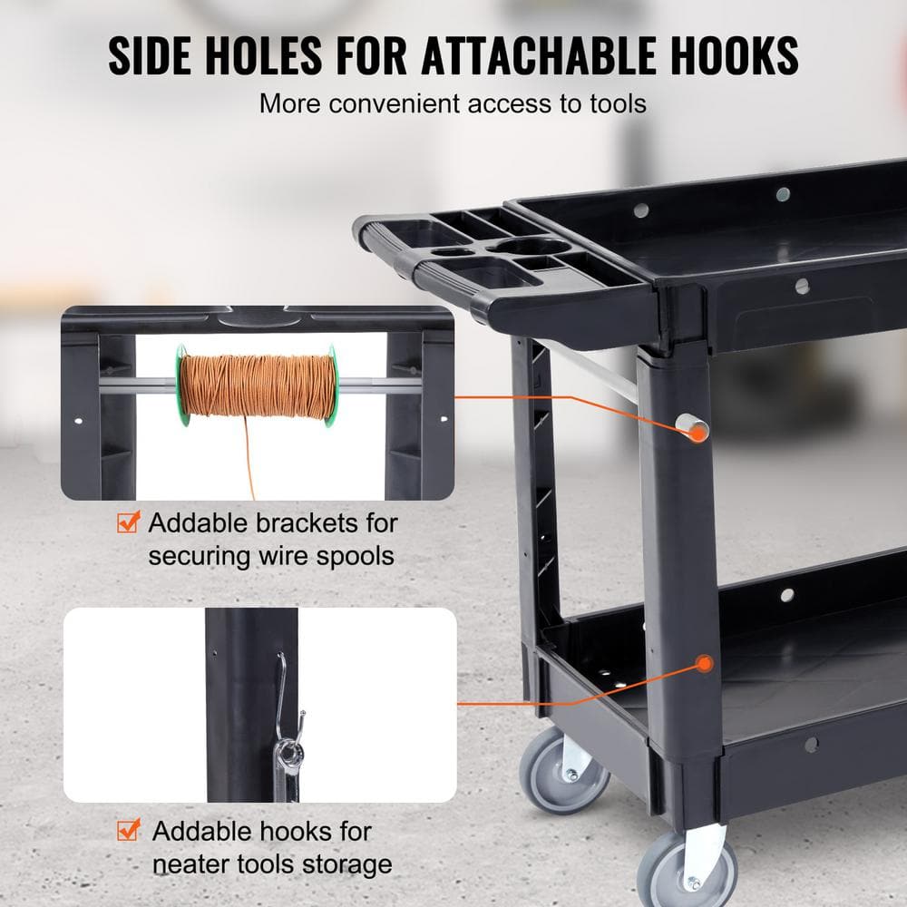 Black Heavy Duty 2-Shelf Rolling Utility Cart with Swivel Wheels