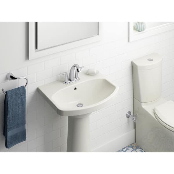 Cimarron 22-3/4 in. Vitreous China Pedestal Sink Basin in Biscuit with Overflow Drain