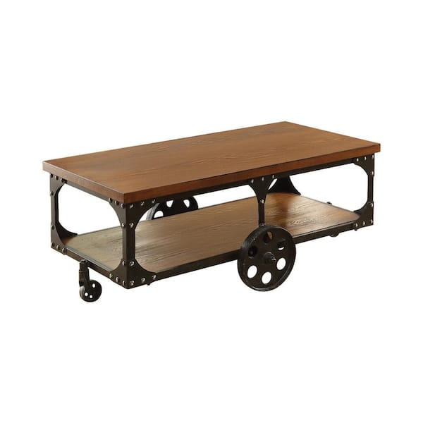 Coaster Roy 48 in Rustic Brown Rectangle Wood Coffee Table with Casters and Bottom Shelf