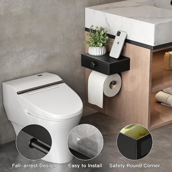 Aoibox Stainless Steel Toilet Paper Holder with Shelf Black