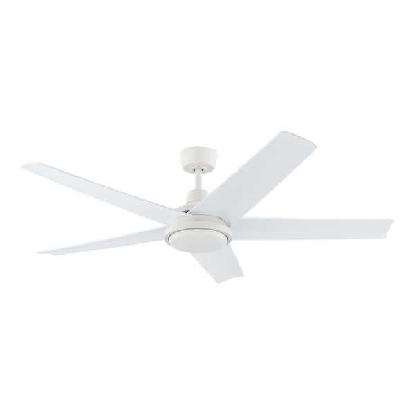 Hampton Bay Ladshaw 60 in. Indoor/Outdoor Wet Rated Matte White Ceiling Fan with Adjustable White LED and Remote Included