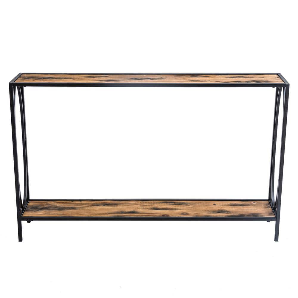 HAWOO Rustic 47 in. Brown Rectangle Brown Wood Top Console Table No