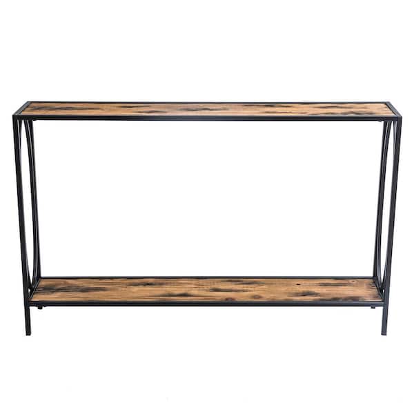 HAWOO Rustic 47 in. Brown Rectangle Brown Wood Top Console Table No Seating Capacity