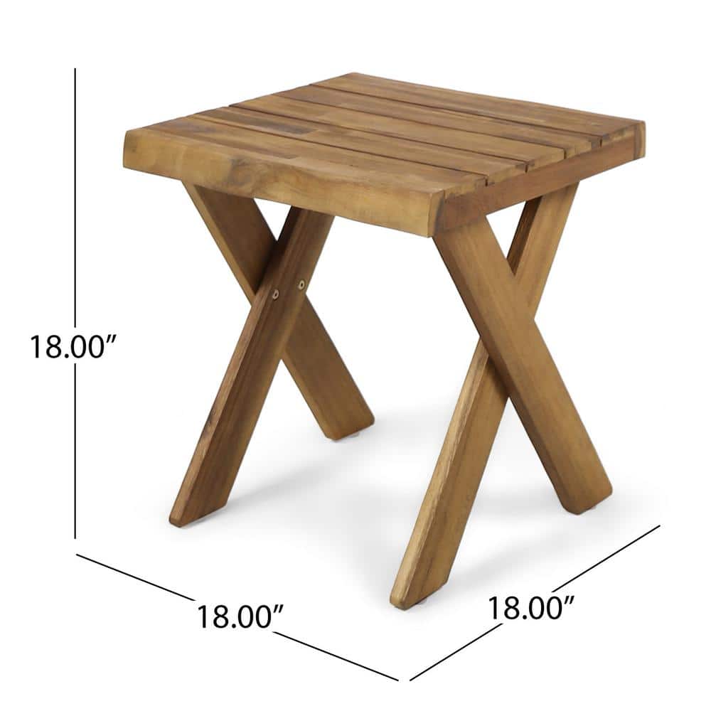 Sandblasted Teak Acacia Wood Cross Base Side Table