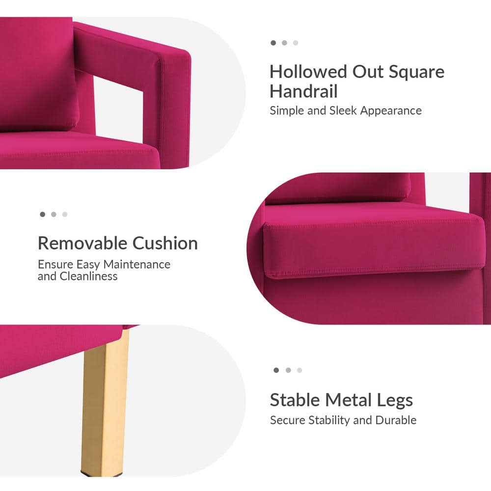 Fuchsia Velvet Accent Chair with Gold Metal Legs