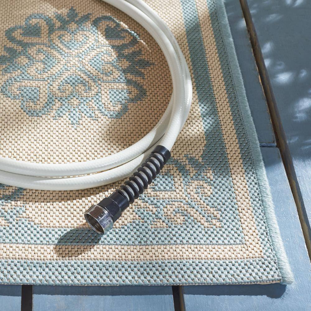 Aqua and Cream 4' x 4' Square Washable Area Rug