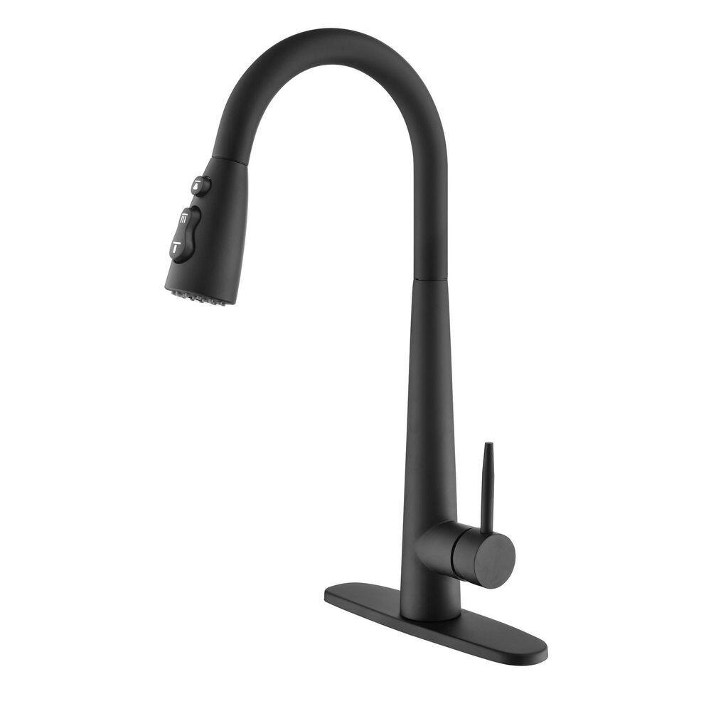 High Arc Single Handle Pull Down Sprayer Kitchen Faucet in Matte Black