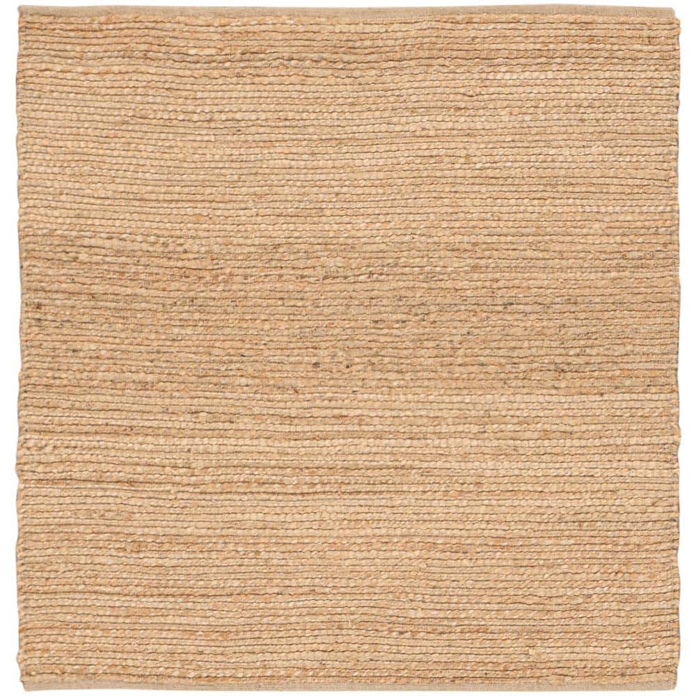 Natural Jute Flatwoven Square Rug, 4' x 4', Stain-resistant