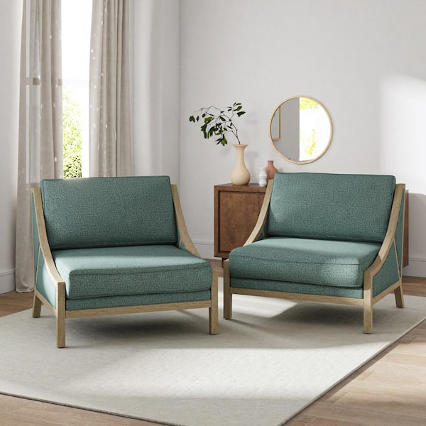JAYDEN CREATION Nan Teal Accent Armchair with Solid Wood Legs Set of 2