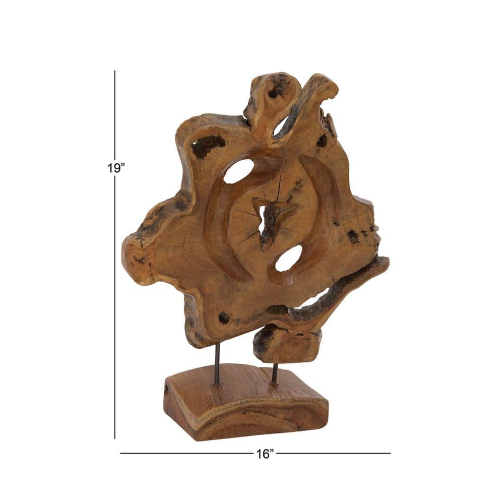 Brown Teak Wood Live Edge Abstract Tabletop Sculpture
