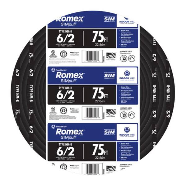 Southwire 75 ft. 6/2 Stranded Romex SIMpull CU NM-B W/G Wire