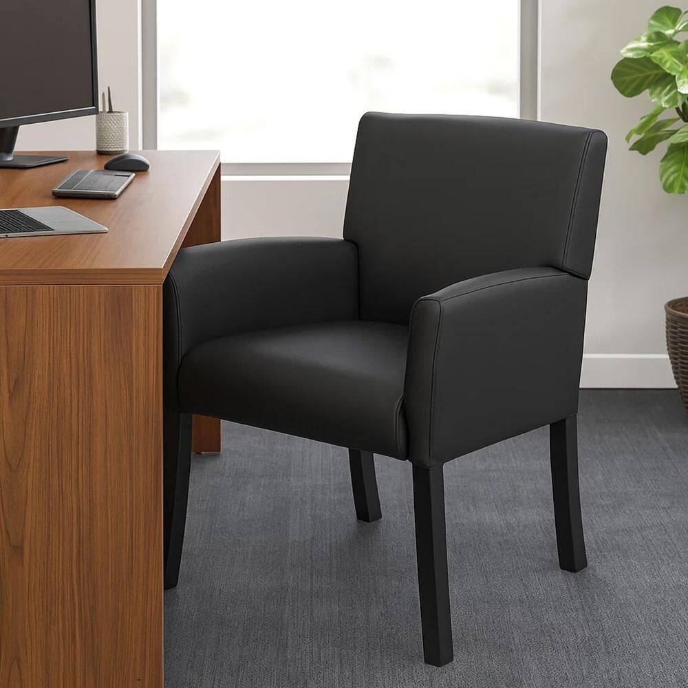 Nick Vinyl Upholstered Ergonomic Office Guest Chair in Black with Non-Adjustable Arms