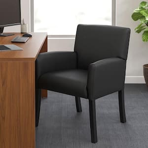 Nick Vinyl Upholstered Ergonomic Guest Chair in Black with Non-Adjustable Arms