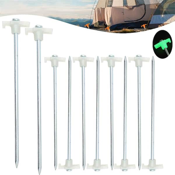 Wellco 0.32 in. x 10 in. Tent Stake Heavy-Duty Camping Stake for Outdoor Camping Tent, Noctilucence (10-Pack)
