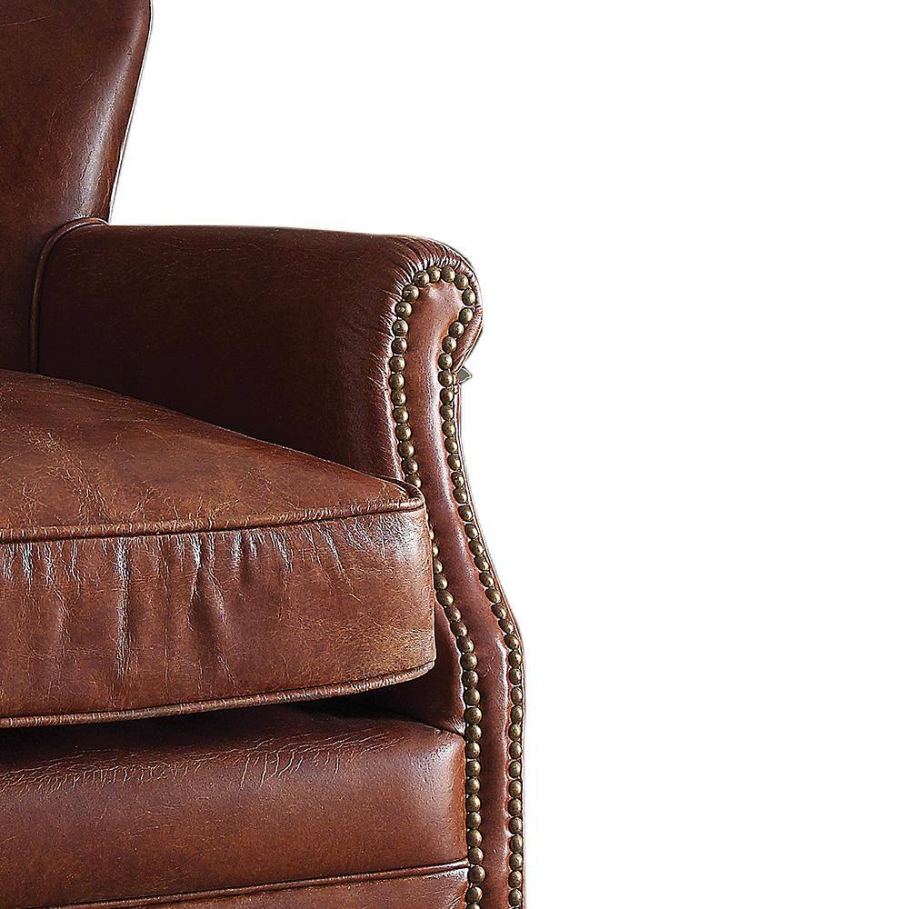 Leeds Vintage Dark Brown Leather Chaise with Wooden Legs