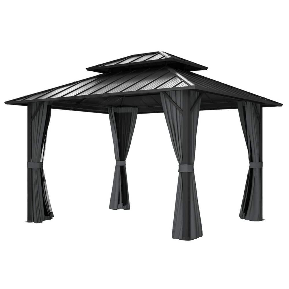 EGEIROSLIFE 10 ft. x 12 ft. Gray Double Roof Hardtop Patio Gazebo