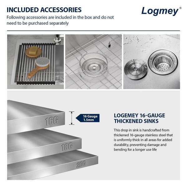 Logmey 22-inch Drop-In Stainless Steel Laundry Utility Sink