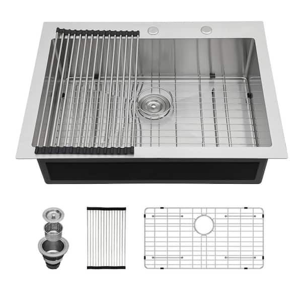 33 in. Topmount 16-Gauge Stainless Steel Single Bowl Drop-In Kitchen Sink with Sink Accessories