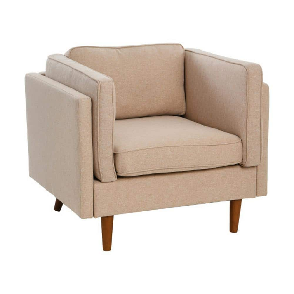 Storied Home Atley Modern Upholstered High Sided Arm Chair with Solid Wood Legs, Wheat