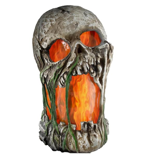 Unbranded 12 in. Tall Flaming Rotted Skull Halloween Prop