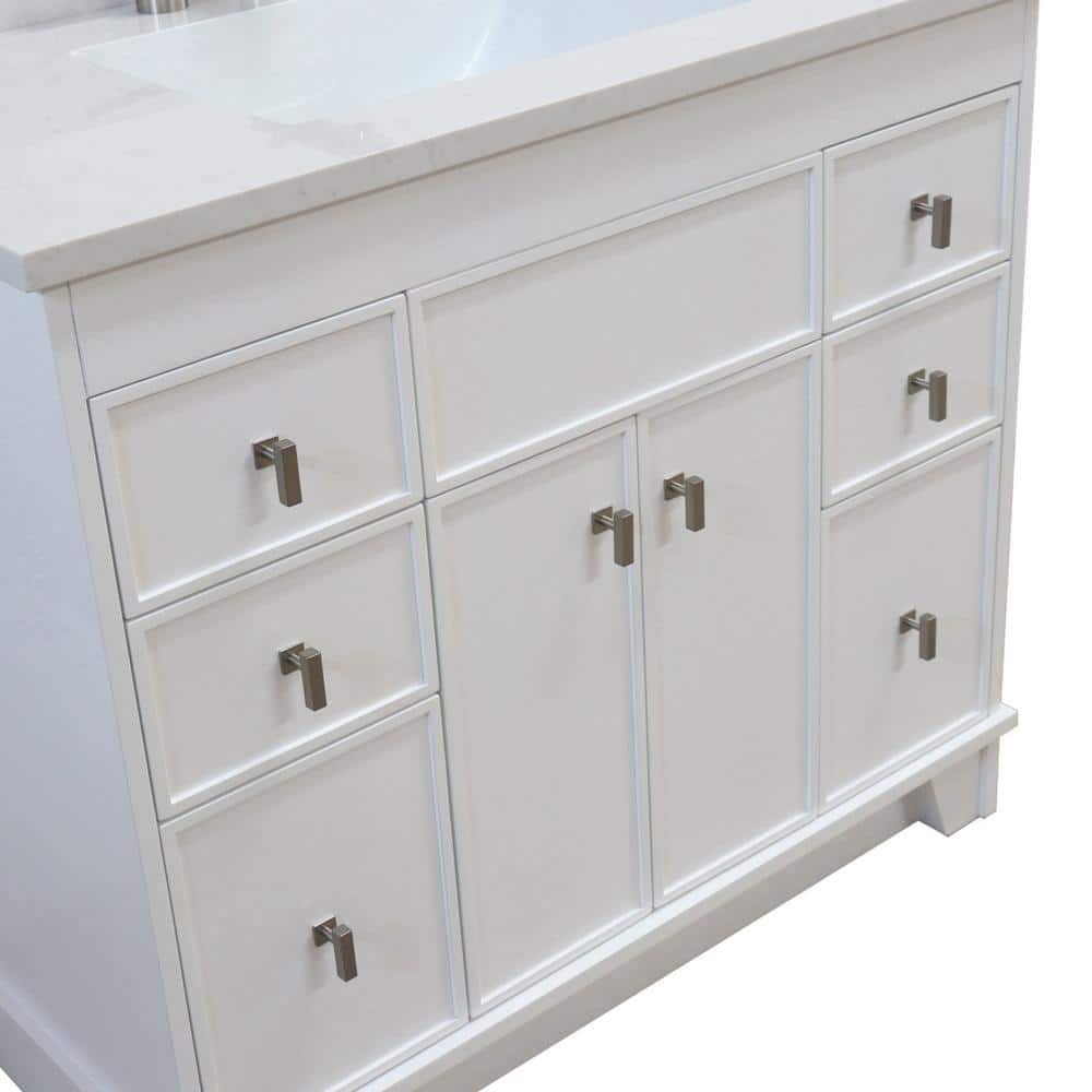 White Solid Wood Freestanding Single Sink Vanity with Quartz Top