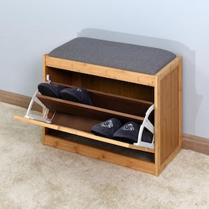 Brown Bamboo Shoe Bench with Shelves (18.9 in. H x 24.8 in. W x 11.6 in. D)