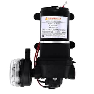 Camplux 12-Volt DC Water Pump w/Pressure Switch 3.3 GPM 40PSI Water Pressure Diaphragm Pump w/Fittings Strainer Filter
