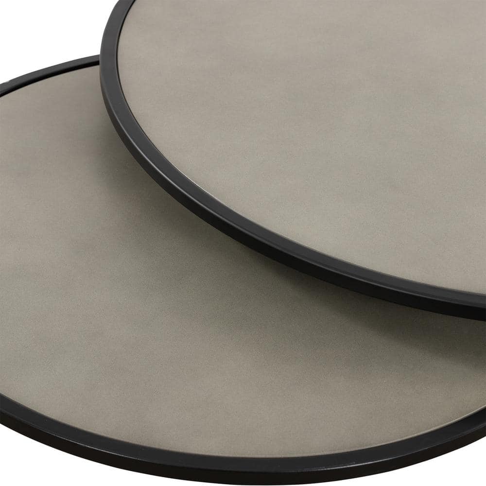 Rina Round Concrete & Black Metal Nesting End Table Set