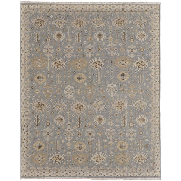 2 ft. x 3 ft. Gray and Ivory Wool Oriental Hand Knotted With Fringe Area Rug