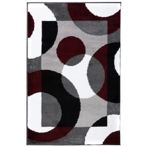 Contemporary Circles Burgundy Indoor 2 ft. x 3 ft. Area Rug